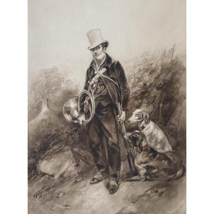 MONNIER Henry (1799-1877) "Le chasseur" Dessin/Plume, lavis brun, signé et daté