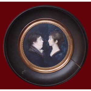 BOURGEOIS Charles Guillaume (1759-1832) "Double portrait d'enfants" Miniature/Gouache, Signé