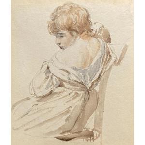 Toepffer Wolfgang Adam (1766-1847) Attr. à, Swiss School "young Girl From Behind" Drawing/watercolor