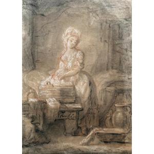 Sicot Pierre-nicolas Dit Legrand De Serant (1758-1829) "the Laundress" Drawing/black Chalk