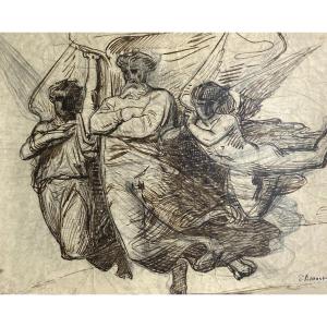 Bonnat Léon (1833-1922) "apotheosis Of A Saint" Drawing/black Pencil And Pen, Signed