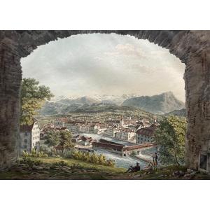 Sperly Johann Jakob (1770-1841) "view Of Lucerne" Watercolor, Signed