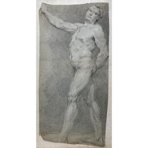 ROEHN Adolphe (1780-1867) "Académie d'homme" Dessin/Crayon noir, craie blanche