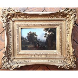 Taunay Nicolas-antoine (1755-1830) "animated Landscape"oil/panel, Beautiful 19th Century Frame