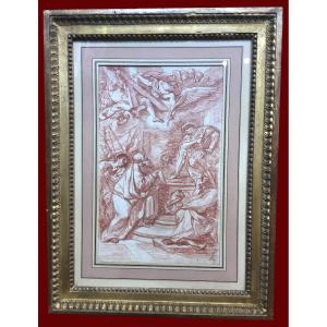 Ango Jean-robert (1710-1773) "religious Scene" Red Chalk Drawing, 18th Century Frame