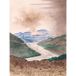 Rohner Georges, Born In 1913 "the Eruption" Drawing In Black Pencil And Watercolor, Signed