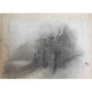 DORE Gustave (1832-1883) "Personnages" Dessin au crayon noir, signé du cachet