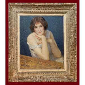 Poetzch Gustave (1870-1950) "portrait Of A Woman" Oil On Canvas, Signed, Frame Around 1920
