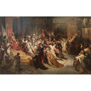 Gallait Louis (1810-1887) "the Coronation Of Baldwin Of Constantinople" Oil/canvas, 19th Century Frame