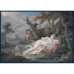 Jacques Charlier (1706-1790), Student Of François Boucher "nymph And Satyr" Gouache, 19th Century Frame