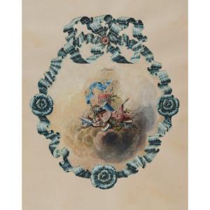 De Saint-aubin Charles Germain (1721-1786) "decorative Project, A l'Amour" Gouache, Signed
