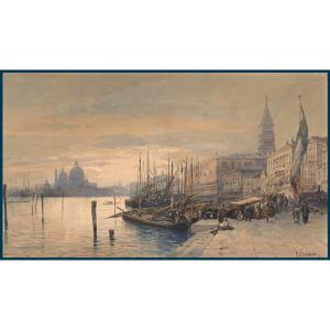 Guiaud Jacques (1810-1876) "view Of Venice" Watercolor, Signed