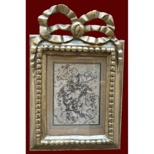 De La Rue Félix (1720-1777) "cherubs" Pair Of Drawings/pen, Gray Wash, Frame From 1st Part 19th