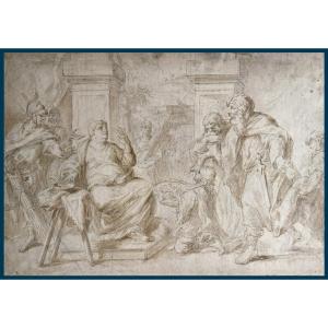SOLE Giovanni Giuseppe Dal (1654-1719) "Sujet tiré de l'Histoire Ancienne" Dessin/lavis, Signé
