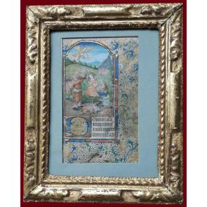 French School Circa 1480 "religious Scene N°3" Illumination/gouache, Gilded/vellum, 18th Frame