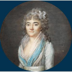DOUCET DE SURIGNY Jeanne, Née GLAESNER (1762-1806) "Autoportrait" Miniature/Gouache,Signé,Cadre