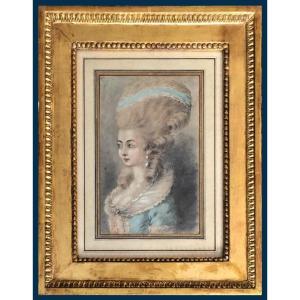 Huet Jean-baptiste (1745-1811) "portrait Of An Elegant" Drawing/black Chalk, Red Chalk, Signed