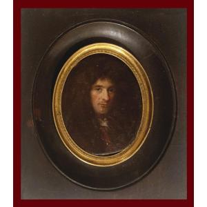French School Late 17th Century "portrait Of A Man" Oil On Copper, 19th Century Frame