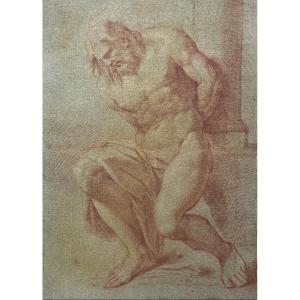 Italian School 17th Century "christ At The Column" Drawing With Red Chalk
