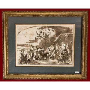 Tiepolo Domenico Giovanni (1727-1804) "stoning St Stephen With Christ" Signed Drawing, Frame