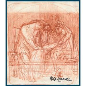 Alexandre Cabanel (1823-1889) "seated Woman" Drawing/red Chalk, Signed/signature Stamp