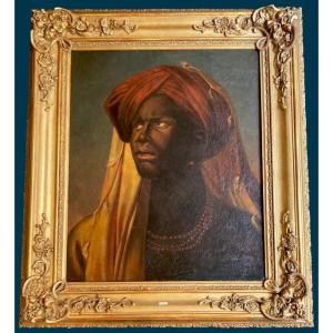 French School Early 19th Century "portrait Of An African With A Turban" Oil/canvas, Beautiful 19th Century Frame