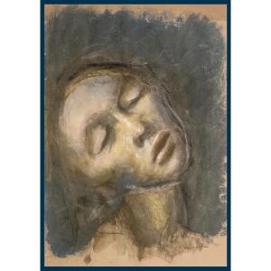 FINI Leonor (1908-1996) "Tête de femme" Dessin au pastel et aquarelle, signé