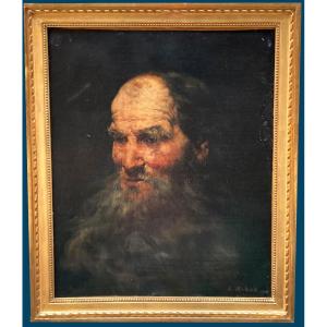 Ribot Théodule Augustin (1823-1891) "portrait Of A Man" Oil On Canvas, Signed, 19th Century Frame