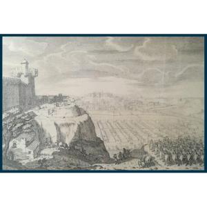 French School 17th Century "castle And Cavalry" Pair Of Drawings/pen And Ink