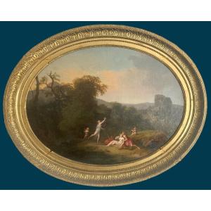 VALLIN Antoine (1760-1831)Elève de DAVID et DOYEN "Nymphes ds un paysage"Huile/Toile,Signé,daté