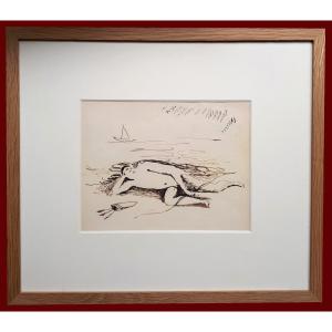 Balthus, Balthasar Klossowski De Rola (1908-2001) "man Lying Asleep" Drawing/ink, Provenance