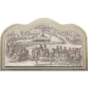 Flemish School 16th Century "entry Of Charles V & His Son Into Brussels" Drawing/pen,provenance