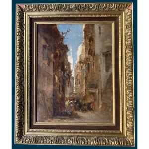 Crapelet Louis-amable (1822-1867) Student Of Corot "street In Egypt" Oil/canvas, Signed, Frame