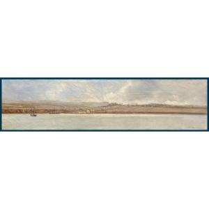 DURAND-BRAGER Jean-Baptiste-Henri (1814-1879) "Paysage côtier"Huile/toile, Signé, Son cadre 19e