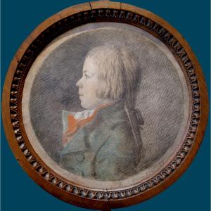 MAURER Hubert (1738-1818) Ecole Allemande "Profil d'un garçon" Dessin/Pierre noire,pastel,signé