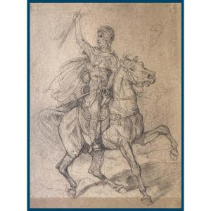 FROMENTIN Eugène (1820-1876) "Cavalier arabe" Dessin au crayon noir, Cachet de la Vente