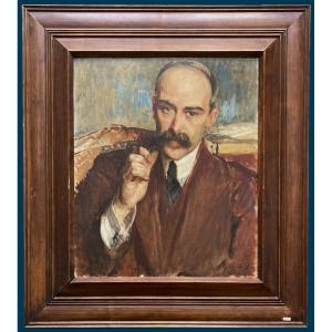 Blanche Jacques-emile (1861-1942) "portrait Of Charles Du Bos" Oil/cardboard, Monogrammed, Provenance