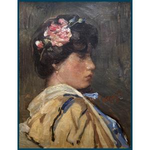 JACOBZOON Willem Maris (1872-1929) "Portrait de Femme Japonisant" Huile/toile, signé, Cadre 19e
