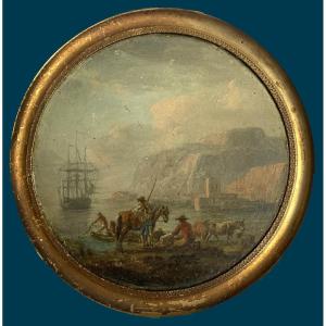LACROIX DE MARSEILLE Charles François (1700-1782) Attr. à "Marine" Huile/panneau, Cadre fin 18e
