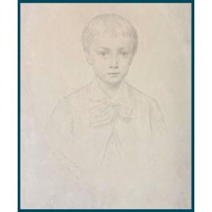 Signol Emile (1804-1892) "portrait Of A Child" Drawing In Black Pencil, Signed