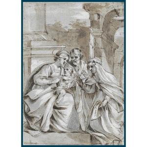 Italian School Early 17th Century "the Holy Family" Drawing/pen, Wash, Provenance/w. Esdaile