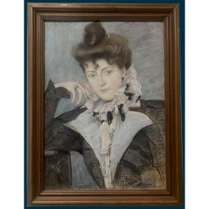 ROTH Clémence (1853-1908) "Portrait de femme" Grand Pastel, Signé, Cadre époque fin 19e