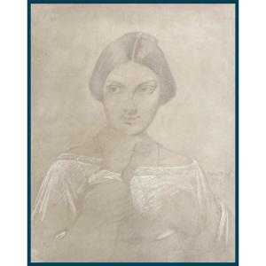 AMAURY-DUVAL (1808-1885)"Portrait Comtesse Célestine de Ségur" Dessin/Crayon noir, Signé, daté