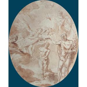 FONTEBASSO Francesco (1707-1769) Attrib à "Le Baptême de Christ" Dessin/Plume,lavis, Provenance