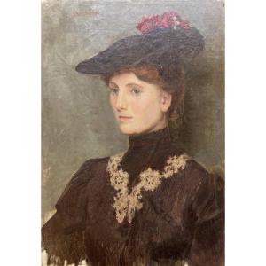 GOENEUTTE Norbert (1854-1894) Attrib à "Portrait présumé femme de l'artiste: Anna" Huile/Toile