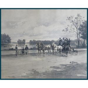PALMER Alfred (1877-1951) "Personnages au bord d'une rivière" Dessin/Gouache, Signé