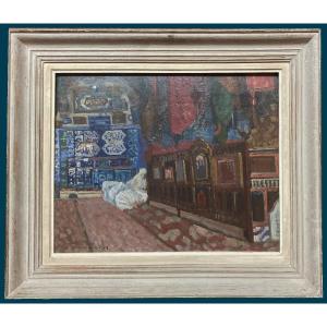 De Buzon Marius (1879-1958) "interior Of A Mosque" Oil On Panel, Signed, Frame Early 20th