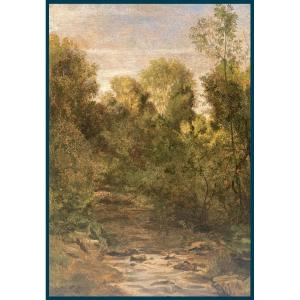 FLANDRIN Paul (1811-1902) "La rivière de l'Albarine dans le Bugey" Huile/papier marouflé, Signé