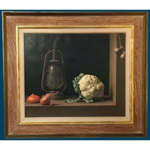 Chancrin René (1911-1981) "still Life With Cauliflower" Oil On Canvas, Signed, Dated, 20th Century Frame