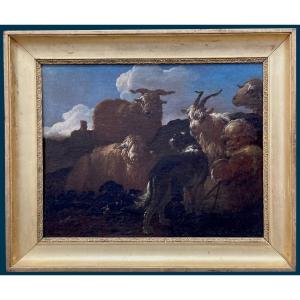Roos Philipp Peter Dit Rosa Di Tivoli (1655-1706) "shepherd & His Flock" Oil/canvas, 19th Frame